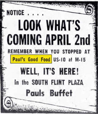 Pauls Good Food - Mar 30 1958 Opening Ad (newer photo)